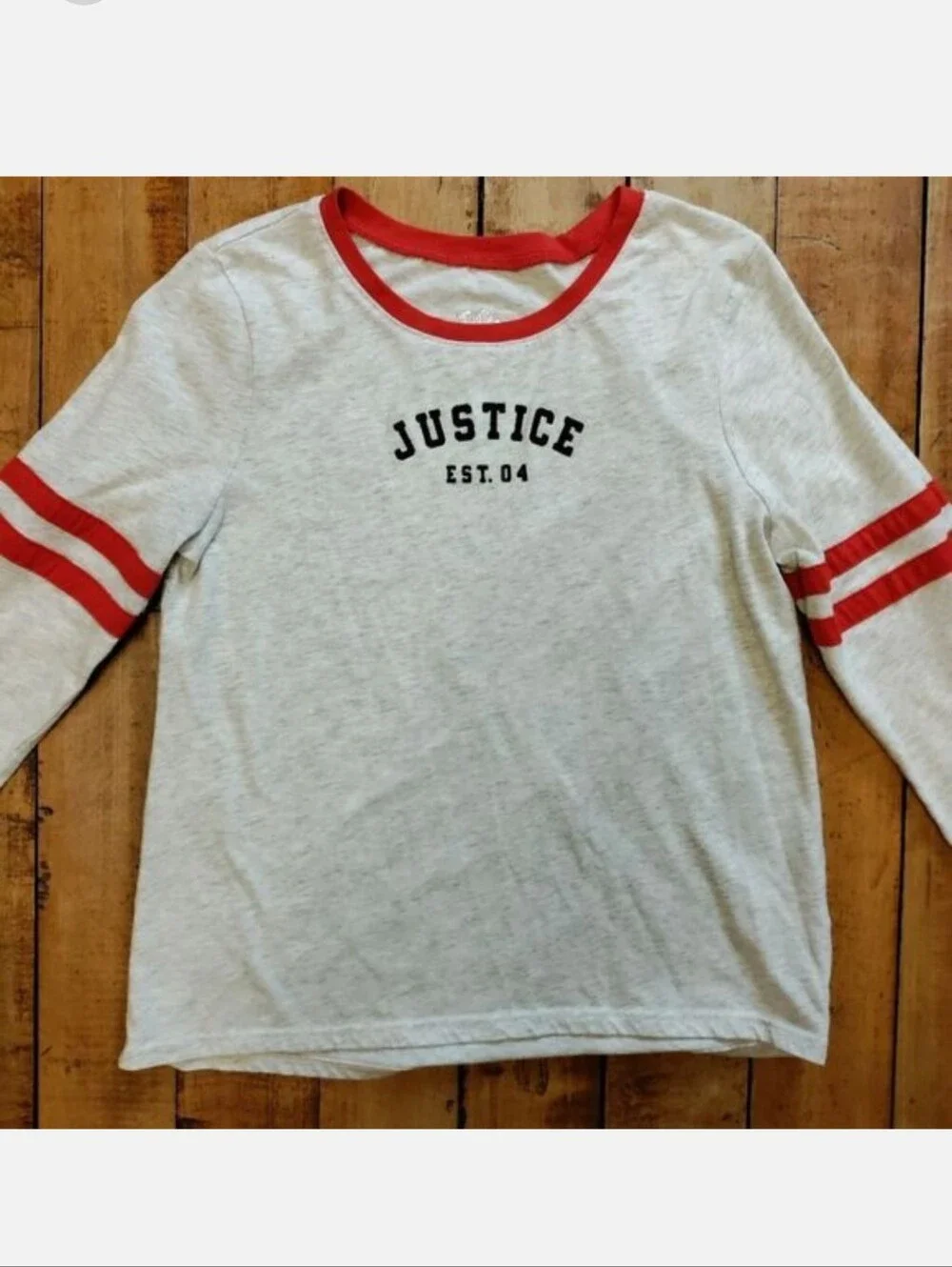 Justice lightweight long sleeve tee size 12 girls cream red